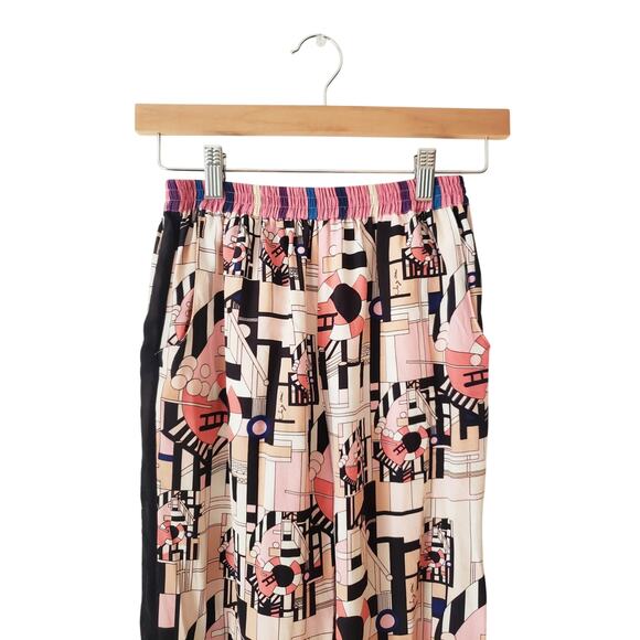 See By Chloe 100% Silk Striped/Abstract Print Pants Pink Size US 2 - Picture 2 of 9